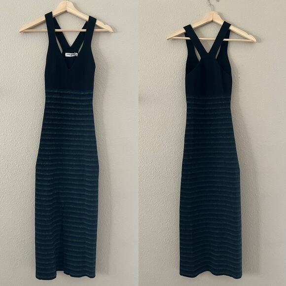 Opening Ceremony Stretch stripe front split knit Midi dress - Picture 2 of 9